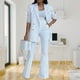 thumbnail image 4 of Traje de 2 piezas para mujer, color liso, pantalones anchos, cuello vuelto, pantalón largo de 2 piezas, traje para mujer, 4 of 6