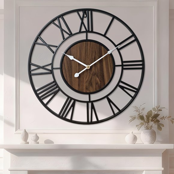 RELOJ Tixmtry Retro Decorativo de Madera Silencioso 61 cm