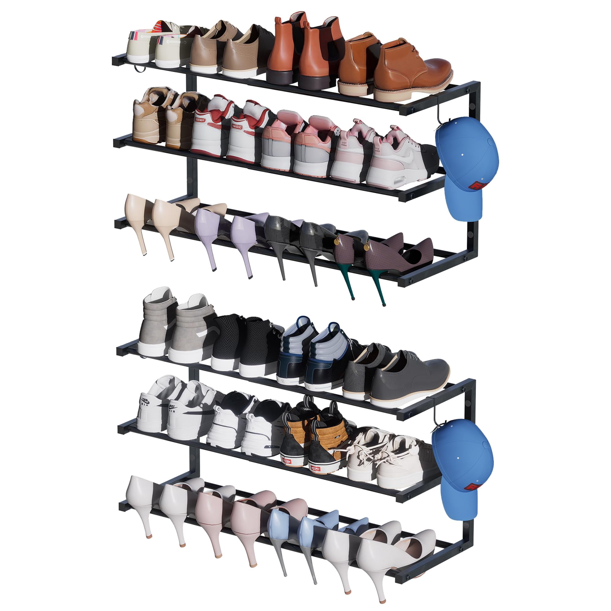 Zapatero De Pared Jchccu De 3 Niveles Con Capacidad Para 24 Pares, Negro