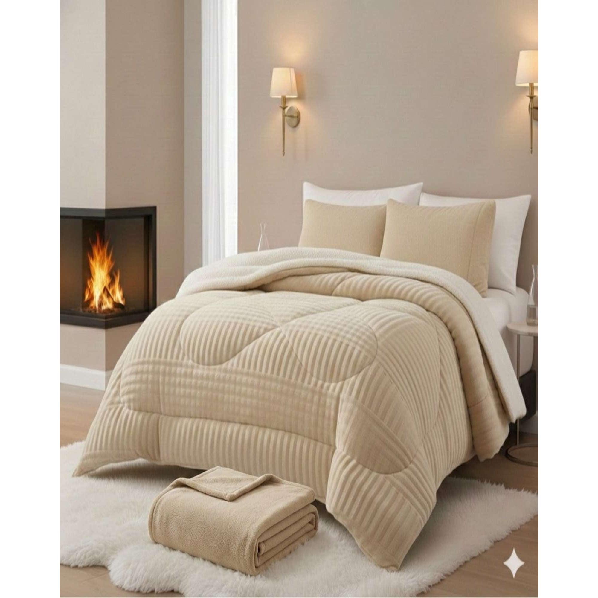 Mylhogar - Set Cubrecama Chiporro Más Sábana Polar King Premium