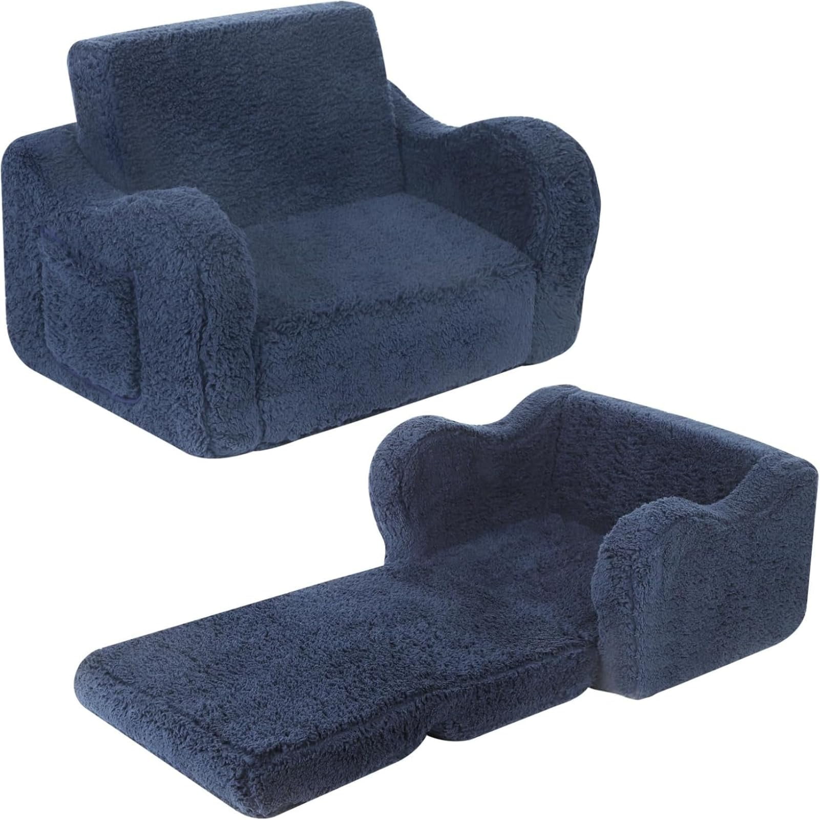 Momcaywex - Sillas Para Niños Sofá Sherpa Suave 2 En 1 Para Niños Pequeños Azul Oscuro