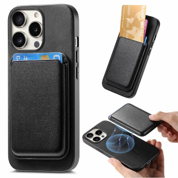 Funda de Cuero Magnética con Tarjetero para iPhone 15 Pro Cubierta Delgada Negro