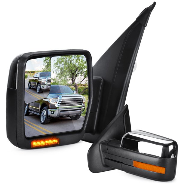Espejos laterales Aeagle para Ford F-150 2004‑2014, Calentados, Cromo, con señal ámbar y luz de charco, ajuste eléctrico, pliegue manual