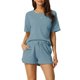 thumbnail image 1 of INSPIRE CHIC Conjunto de Salón de Punto de Waffle para Mujer, Pijama de Manga Corta con Bolsillos, Mezcla de Algodón Suave para Primavera Verano M Gris Azul, 1 of 6