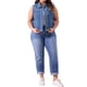 thumbnail image 2 of Chaleco de mezclilla recortado sin mangas con botones de perlas bordados y desgastados para mujer de talla grande Agnes Orinda, chaqueta casual de jean con decoración de bolsillo 2X azul claro, 2 of 6