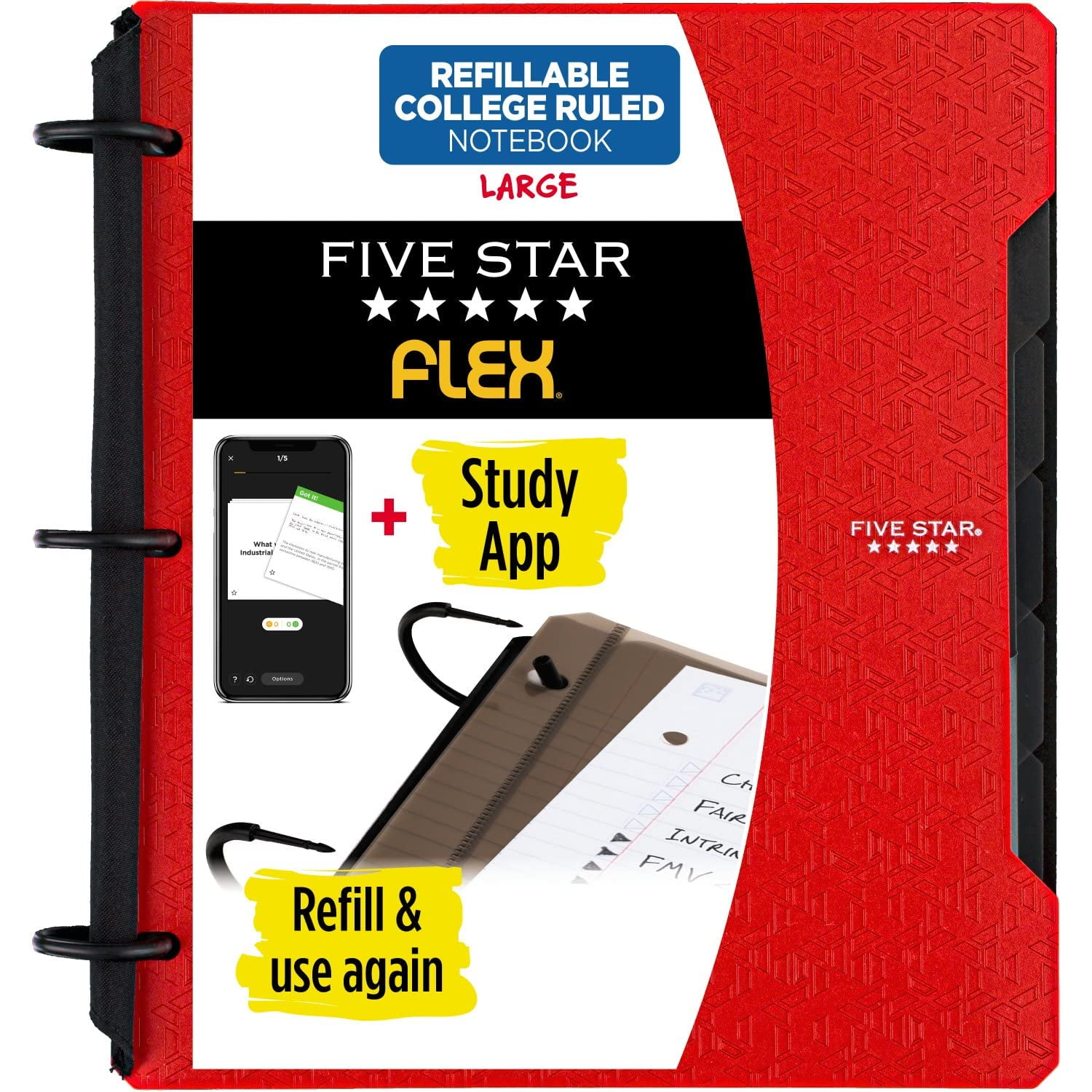 Cuaderno Five Star Flex Recargable Con Anillos Techlock De 1 Pulgada Y Capacidad Para 200 Hojas