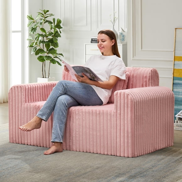 Sofá Hobestluk Furry Dos Plazas Rosa con Almohada