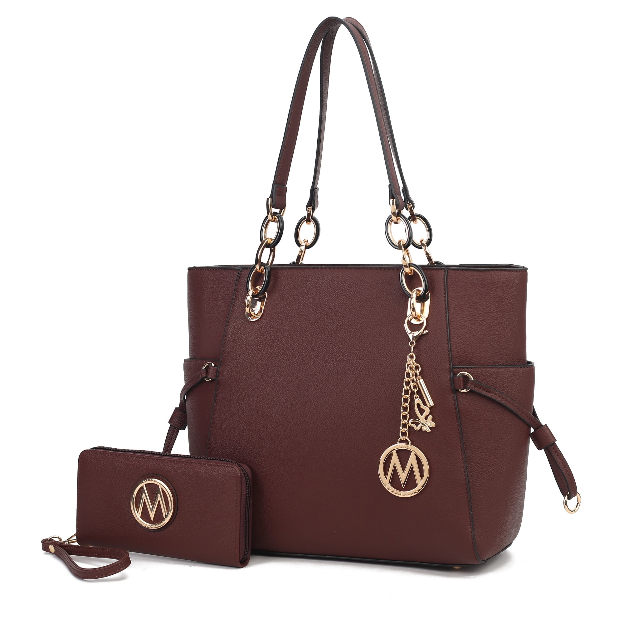 Bolso Tote Con Cartera De Muñeca Para Mujer, Mkf Collection, Set De 2 Piezas En Cuero Vegano, Espacioso Y Elegante - Café