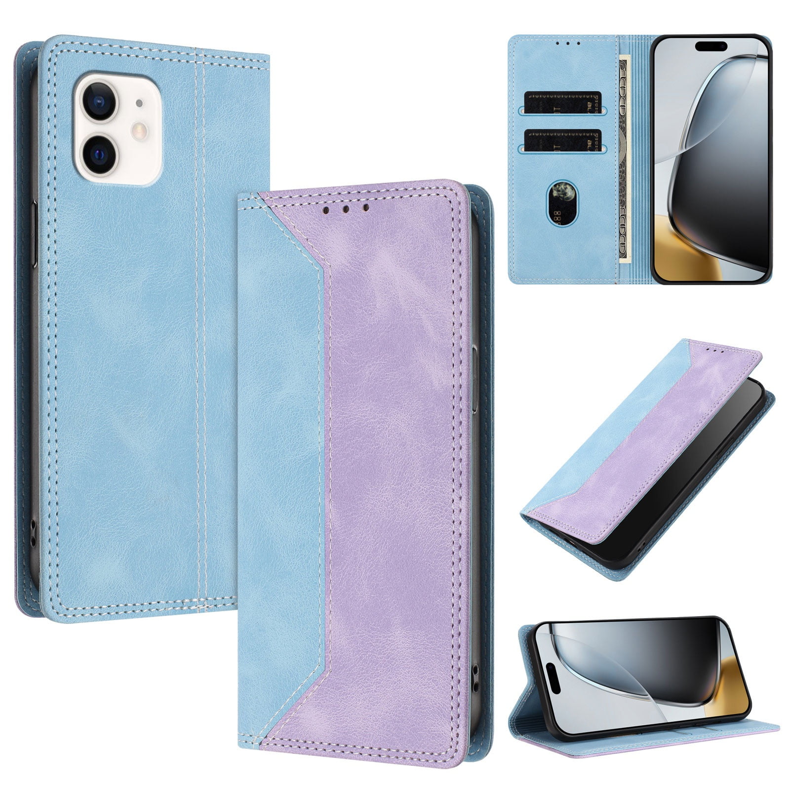 Funda Foxdock Para Iphone 11 De Cuero Premium Bicolor Con Ranuras Rfid, Carcasa Tipo Billetera Antigolpes Y Soporte Plegable