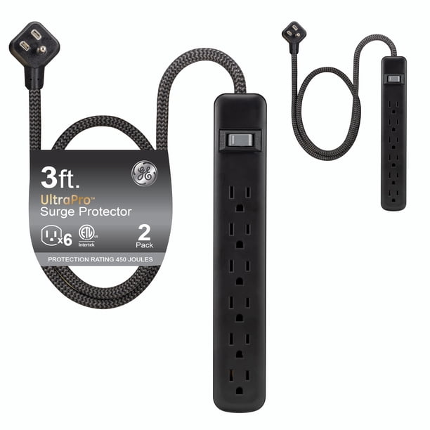 Protector contra sobretensiones GE UltraPro de 6 salidas, paquete de 2, 3 pies con 450 J