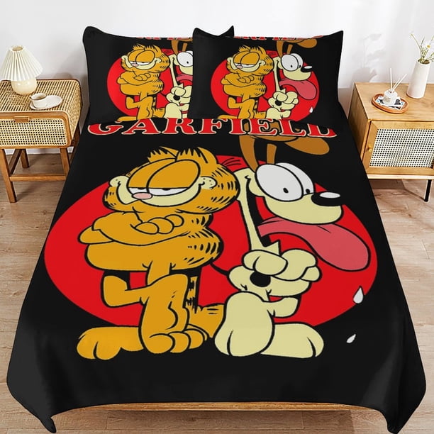 x420 Garfield Bed Duvet Cover Microfiber Bedding Sets 3D Printed Lightweight 3 Piece Comforter Sets, 1 Duvet Cover And 2 Pillow Shams for Kids Boys Girls 90"x90" jn420