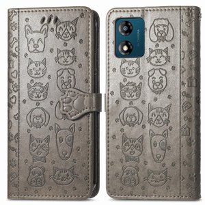 Funda Cartera Foxdock Para Moto E13 , Flip Pu Con Relieve De Gatos Y Perros, Tarjetero Y Soporte