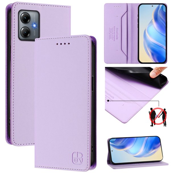 Funda Billetera con Soporte para Motorola Moto G14 4G Bloqueo RFID Plegable Morado claro
