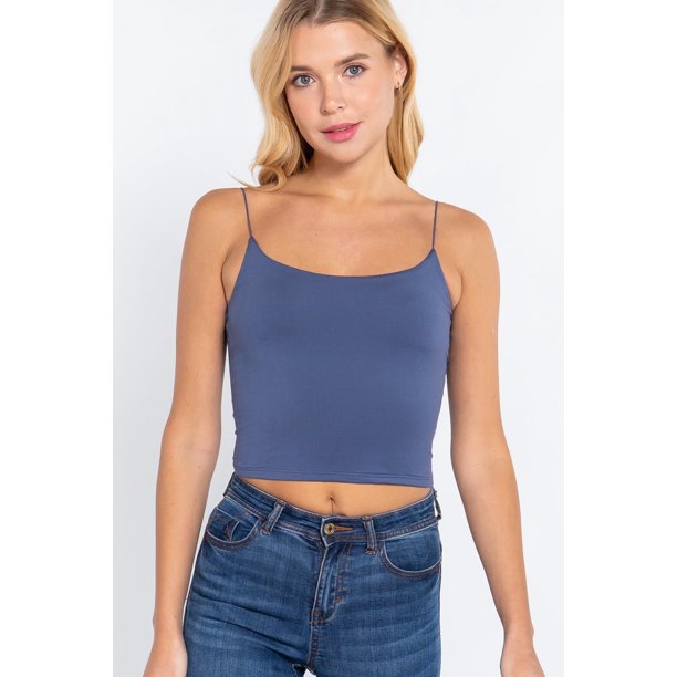 Saronite Top Corto de Tirantes Finos de Punto Cepillado Básico, Azul Savoy (para Mujer)