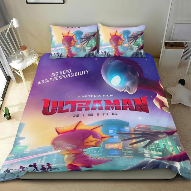 Ultraman Se Levanta Conjunto de sábanas temático, trío de piezas, cómodo y amigable con la piel, diseño único, regalo de decoración para el hogar para familiares, amigos y fans, 90 cm * 190 cm