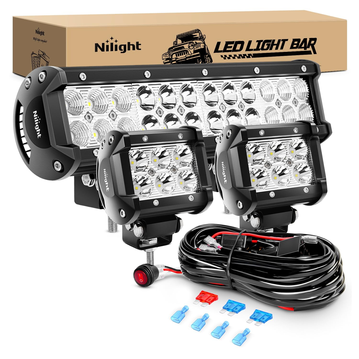 Barra De Luces Led Nilight Zh016, 30 Cm, 72 W, Combinación De Puntos Con 2 Luces Antiniebla