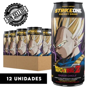 Strikeone - Bebida Energética 12 Unidades (473 Ml C/U) - Dragon Ball Z - Vegeta - Chicle