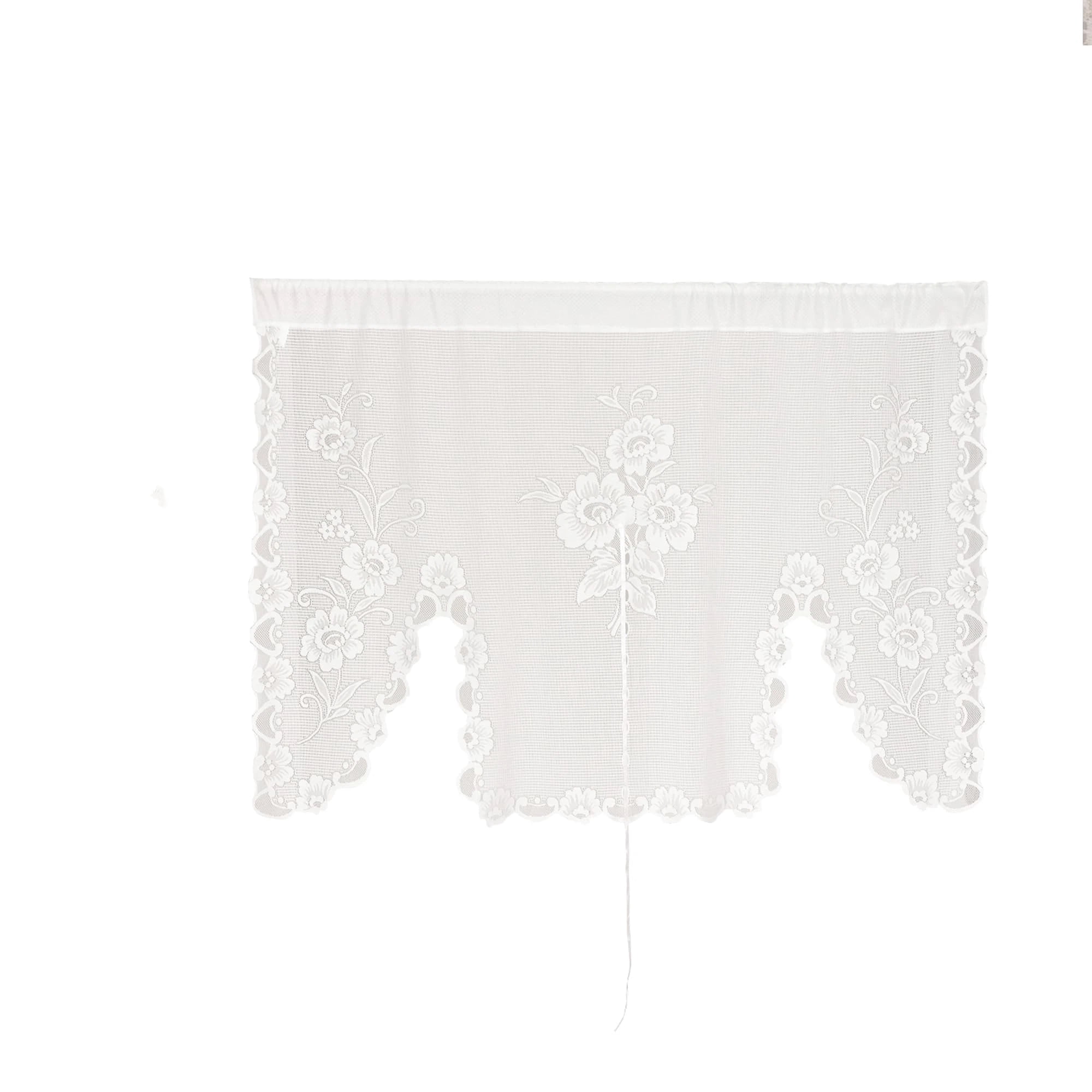 Xusx111 - White Semi-sheer Floral Encaje Cortina Swag Para Cocina Medio Ventana Baño Decoración Bolsillo Vara, 150 * 100, 1 Panel