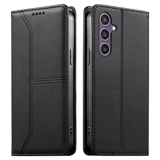 Funda tipo cartera con bloqueo RFID para Samsung Galaxy S23 FE cubierta magnética de cuero con tapa y soporte Negro