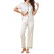 thumbnail image 1 of INSPIRE CHIC Conjunto de Pijamas de Mujer con Botones Abajo de Satén Sedoso Jacquard a Rayas Suave Casual de Manga Corta Ropa de Dormir de 2 Piezas L Blanco, 1 of 6