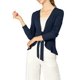 thumbnail image 1 of INSPIRE CHIC Cárdigan de punto abierto con lazo al frente, manga larga, dobladillo con volantes, para mujer, regreso a clases, XL Azul, 1 of 8