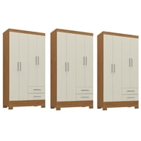 Movelaria - Combo 3 Clóset 4 Puertas 2 Cajones 180X90X35 Cm Off White R42X3