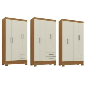 Movelaria - Combo 3 Clóset 4 Puertas 2 Cajones 180X90X35 Cm Off White R42X3