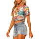 thumbnail image 4 of INSPIRE CHIC Top con Estampado de Hojas para Mujer Cuello Redondo Semi-Transparente Crop Tops XS Verde, 4 of 5