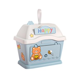 Magideal - Hucha De Cabaña, Hucha Portátil Para Casa Con Pegatina Diy, Decoración Del Hogar, Hucha De Ahorro De Dinero Para Niños, Dibujos Animados Para Recuerdo Azul