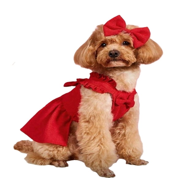 Vestido Rojo Con Lazo Para Mascotas Perros Gatos Conejos Otros