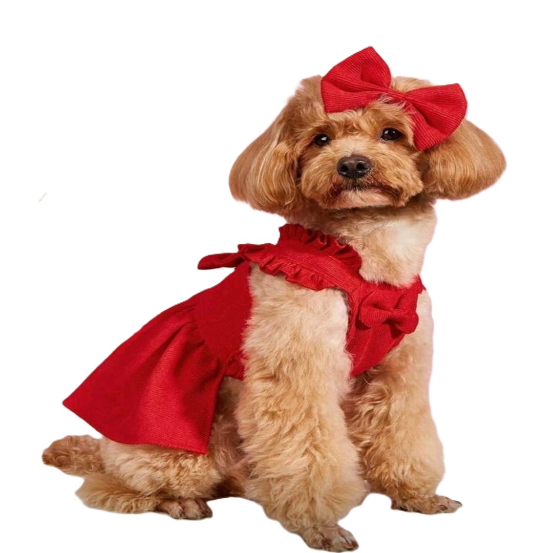 Vestido Rojo Con Lazo Para Mascotas Perros Gatos Conejos Otros