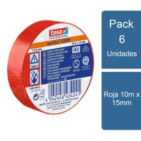 Pack 6 Tesaflex Cintas Aisladora Eléctrica Profesional Roja 10M X 15Mm