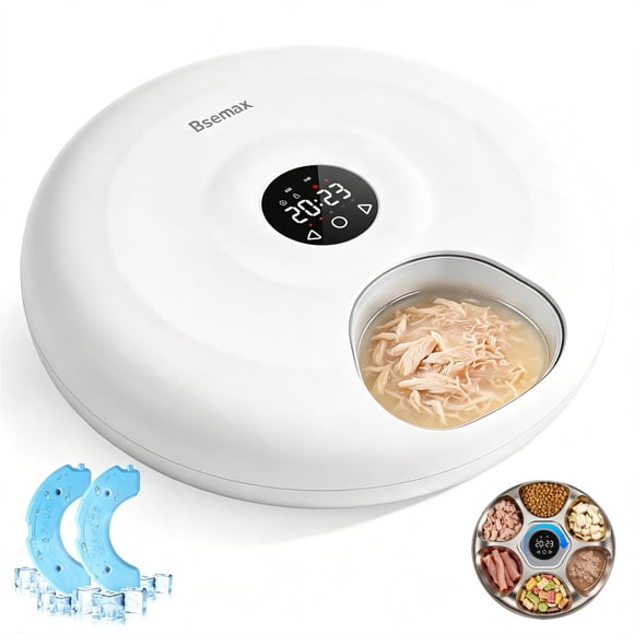Alimentador automático para gatos Bsemax 6 comidas, bandeja blanca