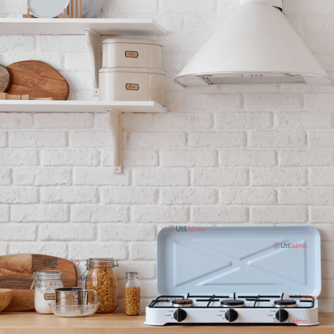 Line - Cocina Encimera A Gas Licuado 3 Platos Cocinilla Blanco