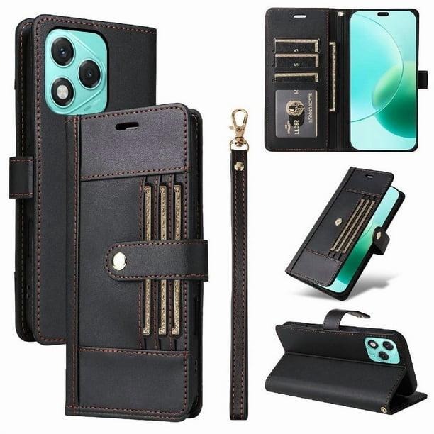 FOXDOCK Funda tipo Cartera para Honor 400 Lite – Cubierta de Cuero PU con Múltiples Ranuras, Bolsillo para Efectivo y Correa de Muñeca