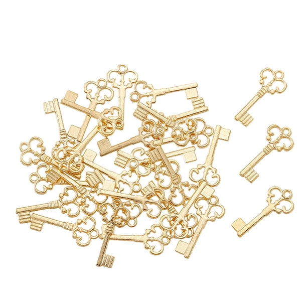 Abalorio de llaves, colgantes pequeños de Metal de Estilo Vintage para fabricación de joyas DIY, hallazgos, proyecto artesanal, collar hecho a mano, p Oro 100 piezas