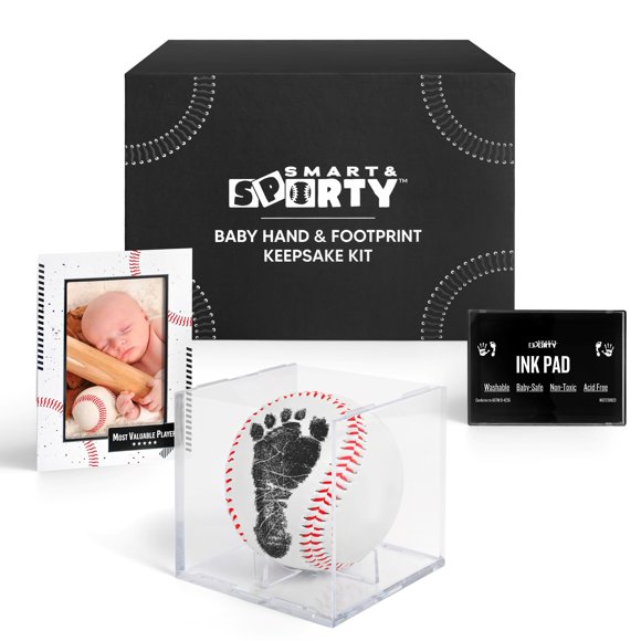 Kit de manos y huellas para bebés con tema de béisbol inteligente y deportivo