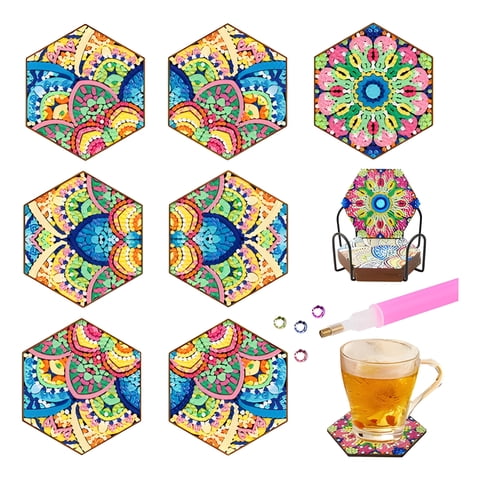 Genérico - Set 7 Posavasos Pintura Diamante Terracota