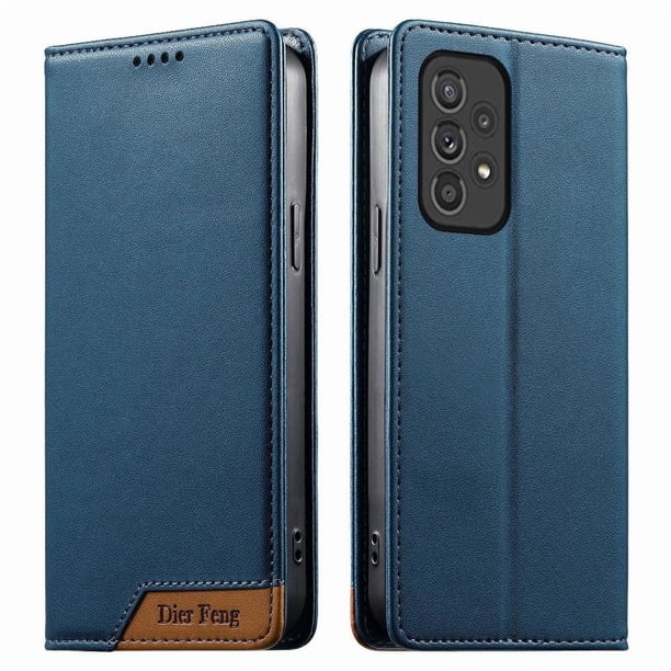 Funda Tipo Cartera de Cuero Sintético para Samsung Galaxy A33 5G Bloqueo RFID, con Ranuras para Tarjetas y Bolsillo para Efectivo, Cierre Magnético Fuerte Azul