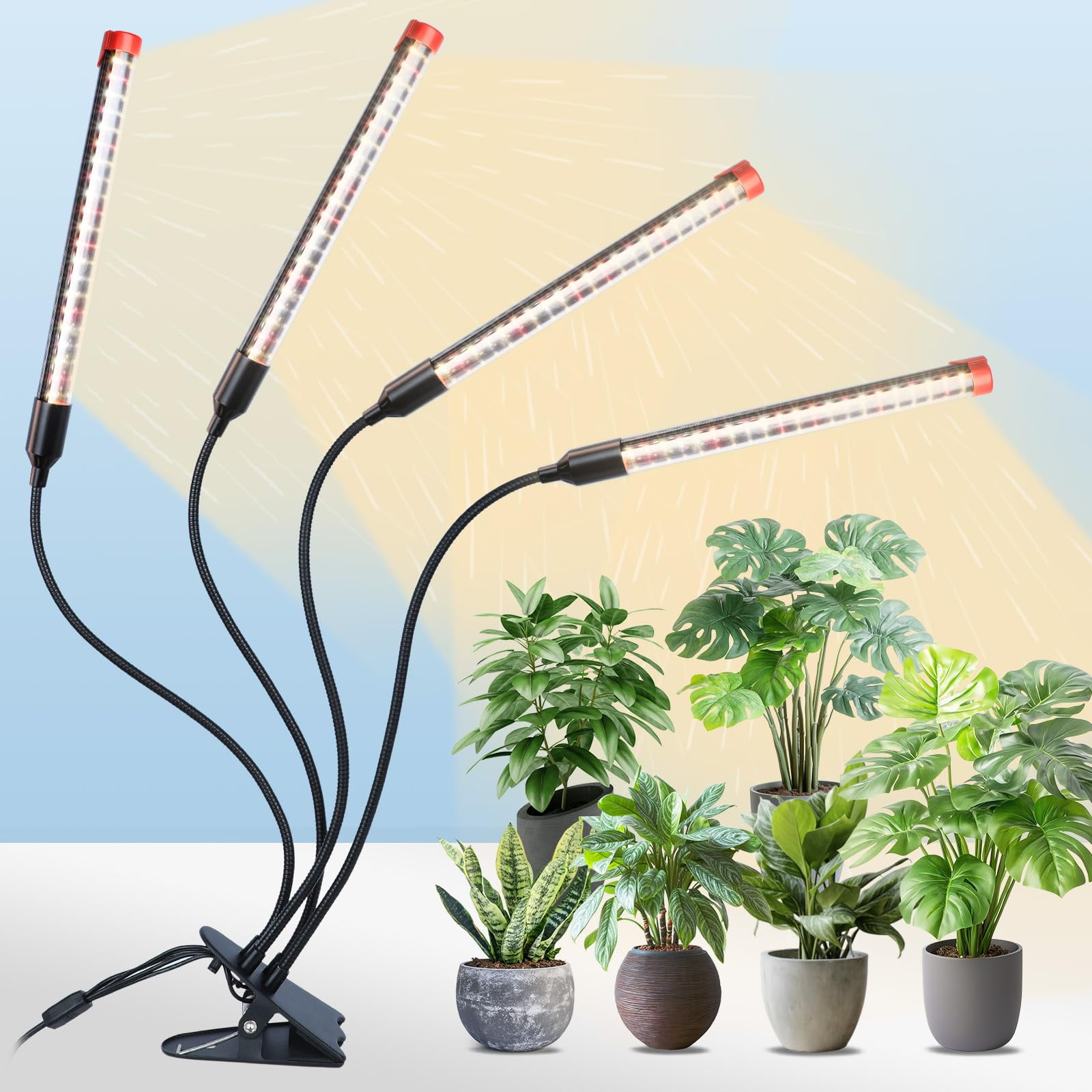 Luz De Cultivo Led Fecida 2026 De 36 W, 4 Cabezales, Clip Con Temporizador