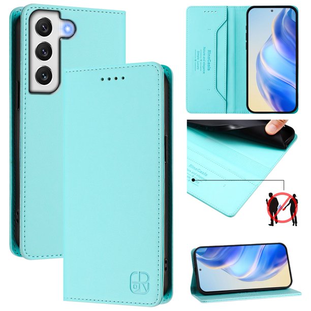 Funda Billetera con Soporte para Samsung Galaxy S22 Plus Bloqueo RFID Plegable Verde menta