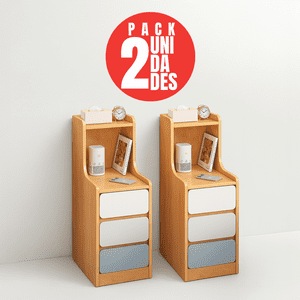 Tienda El Garage - Pack 2 Velador Mesita Natural Angosta 3 Cajones