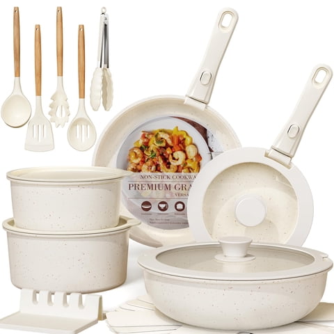 Set De Ollas Y Sartenes Astercook 21 Unidades Cerámica Antiadherente Crema