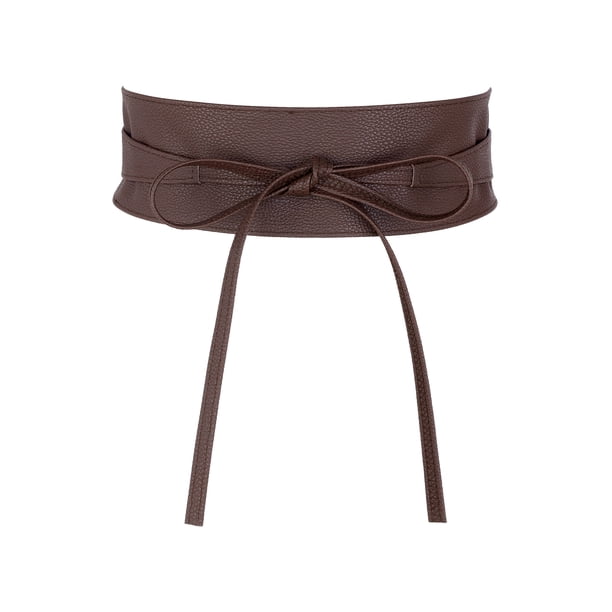 INSPIRE CHIC Cinturón Obi de Cuero Sintético para Mujeres de Regreso a Clases - Fajín de Cintura de 223 cm de Largo para Vestidos y Abrigos Café Talla Única