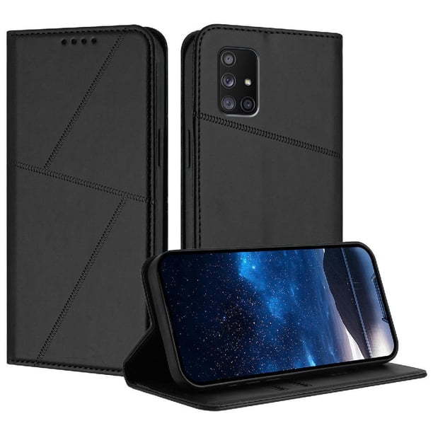 Funda Cartera Magnética para Samsung Galaxy A71 5G Protección Antichoque con Ranuras Negro