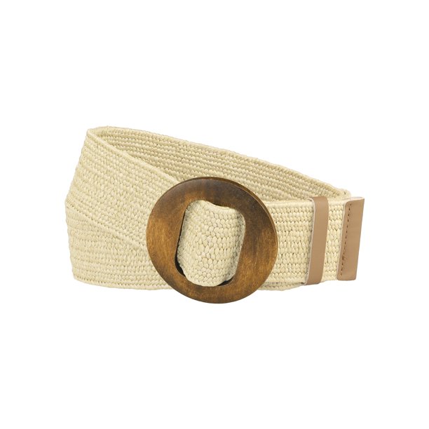 INSPIRE CHIC Cinturones elásticos tejidos para mujer, hebilla de madera de ratán de paja, cinturón ancho elástico para cintura para vestido beige 23.62-33.46"
