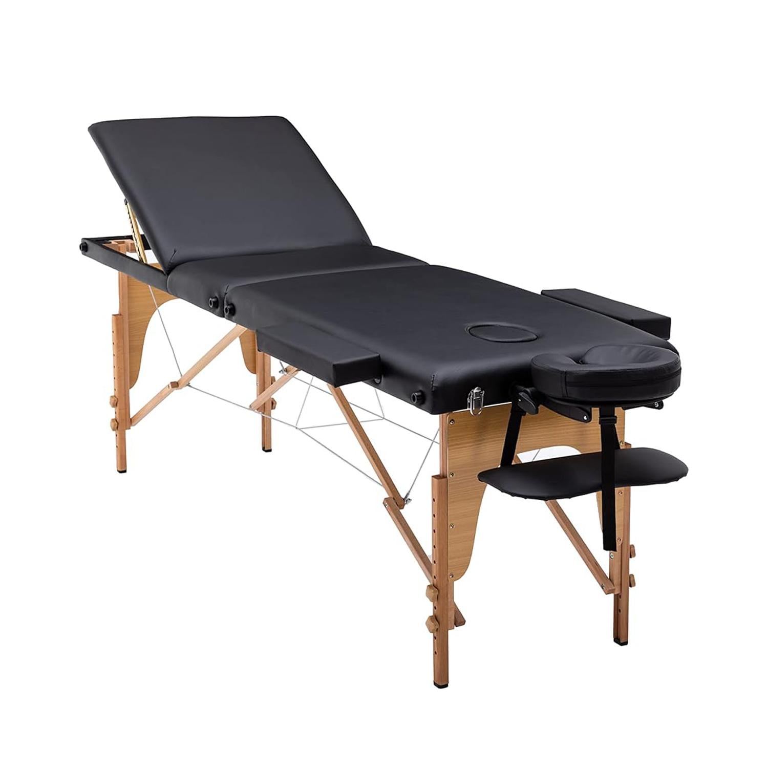 Glomed - Camilla De Masajes Plegable 3 Cuerpos Deluxe Madera - Negra Negro