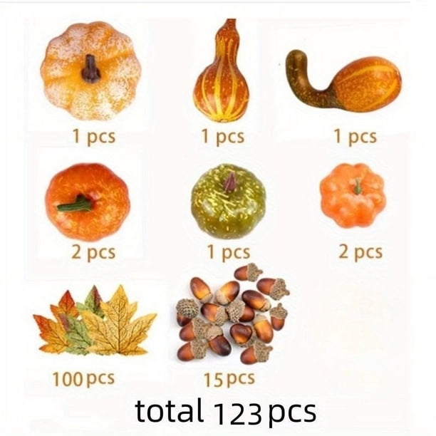 12/50/70/86/128/pcs, Autumn Decoration Set with Maple Leaves, Mini Pumpkins, Pine Cones, and Acorns - Perfect for Thanksgiving, Weddings, and Holiday Parties - Adds a Touch of Fall to Your Home Table