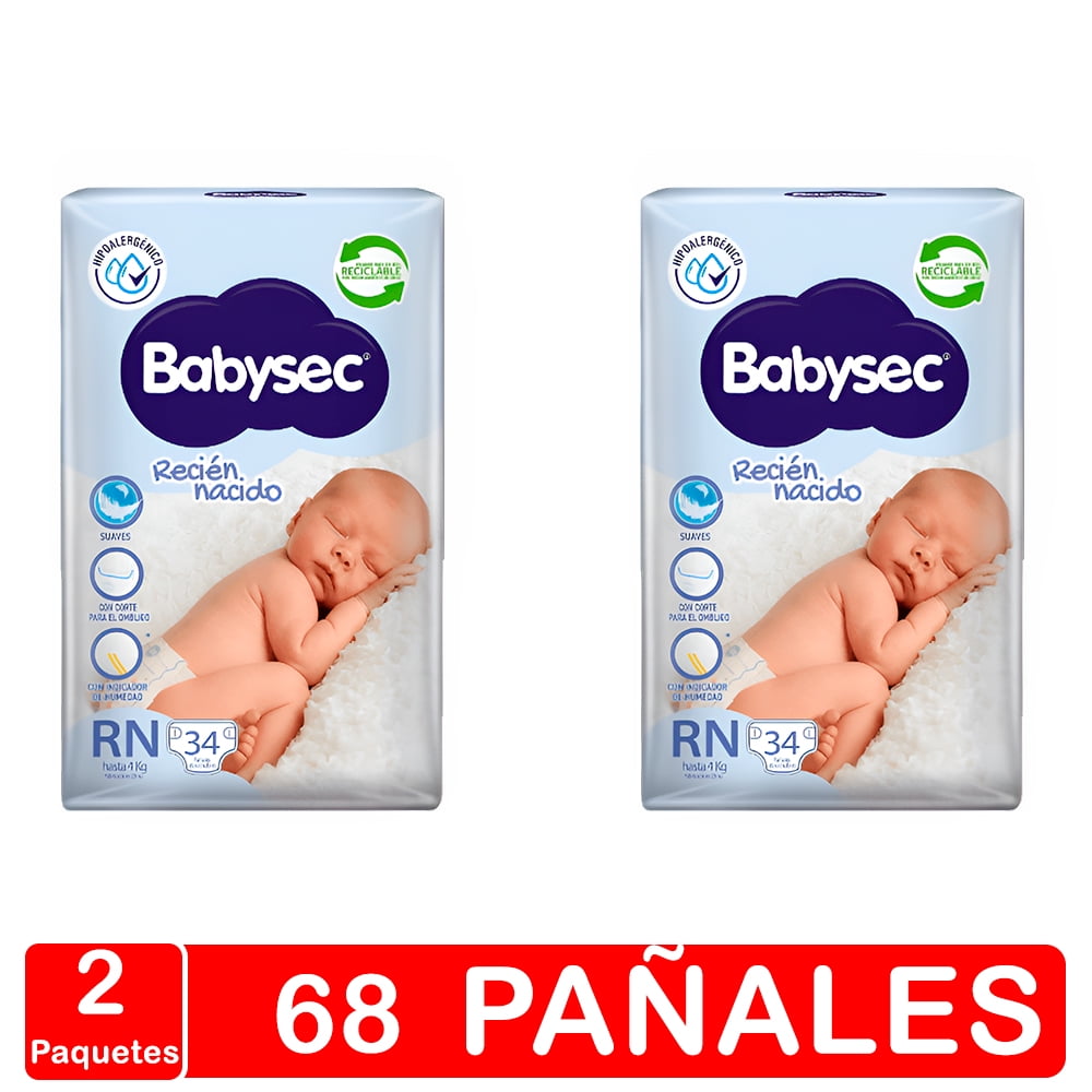 Pañales Babysec - Recién Nacido - 68 Pañales - 2 Paquetes