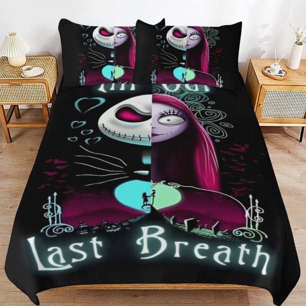 Nightmare Before Christmas Bedding Set Duvet Cover Comfortable and Lightweight Cartoon Bedding 3 Piece Bed Set
